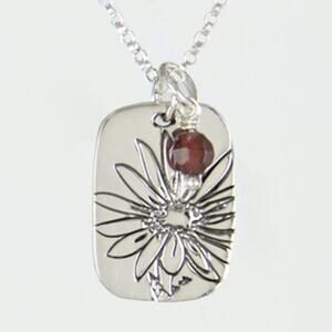Far Fetched Garnet Daisy Flower Quote Pendant Necklace 925 Sterling Silver LAST1